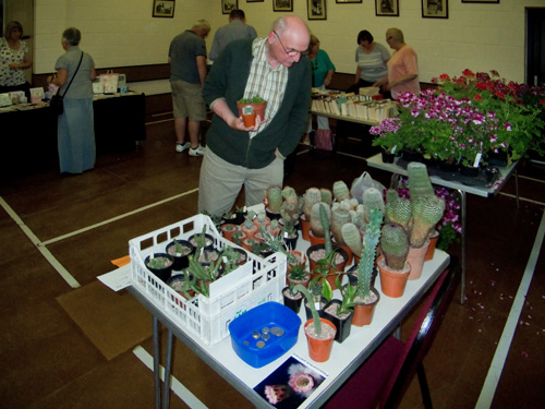 A prospective buyer browsing one of the sales tables